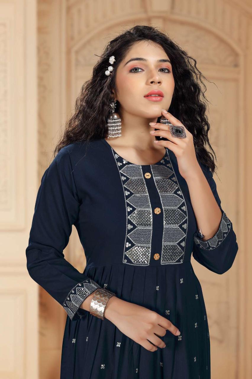 Riyaa Ashmi Ethnic Wear Heavy Rayon Anarkali Kurti Collection